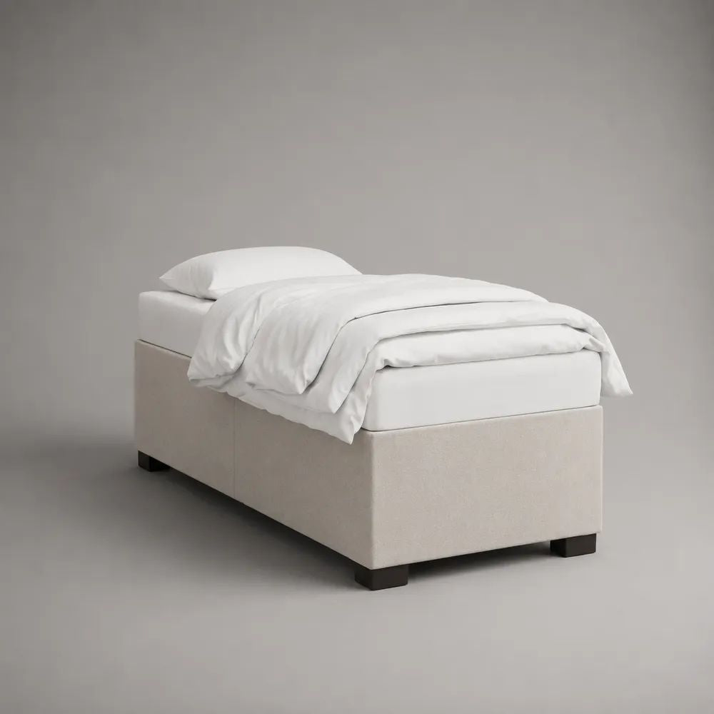 Set letto singolo continentale con materasso, rivestimento in poliestere beige, 90 x 200 cm