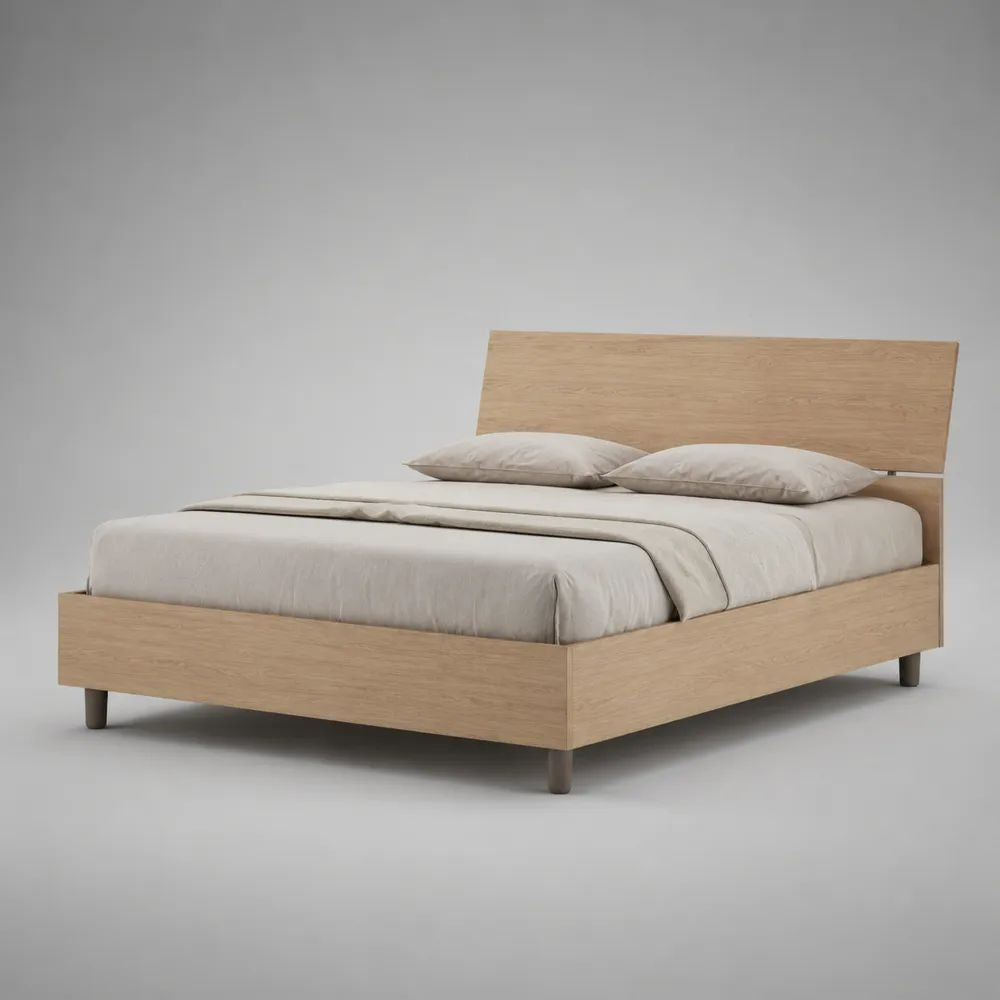 Letto matrimoniale in legno con rete 160 x 200 cm, dimensioni 210 x 168 x 105 cm, rovere naturale e grigio