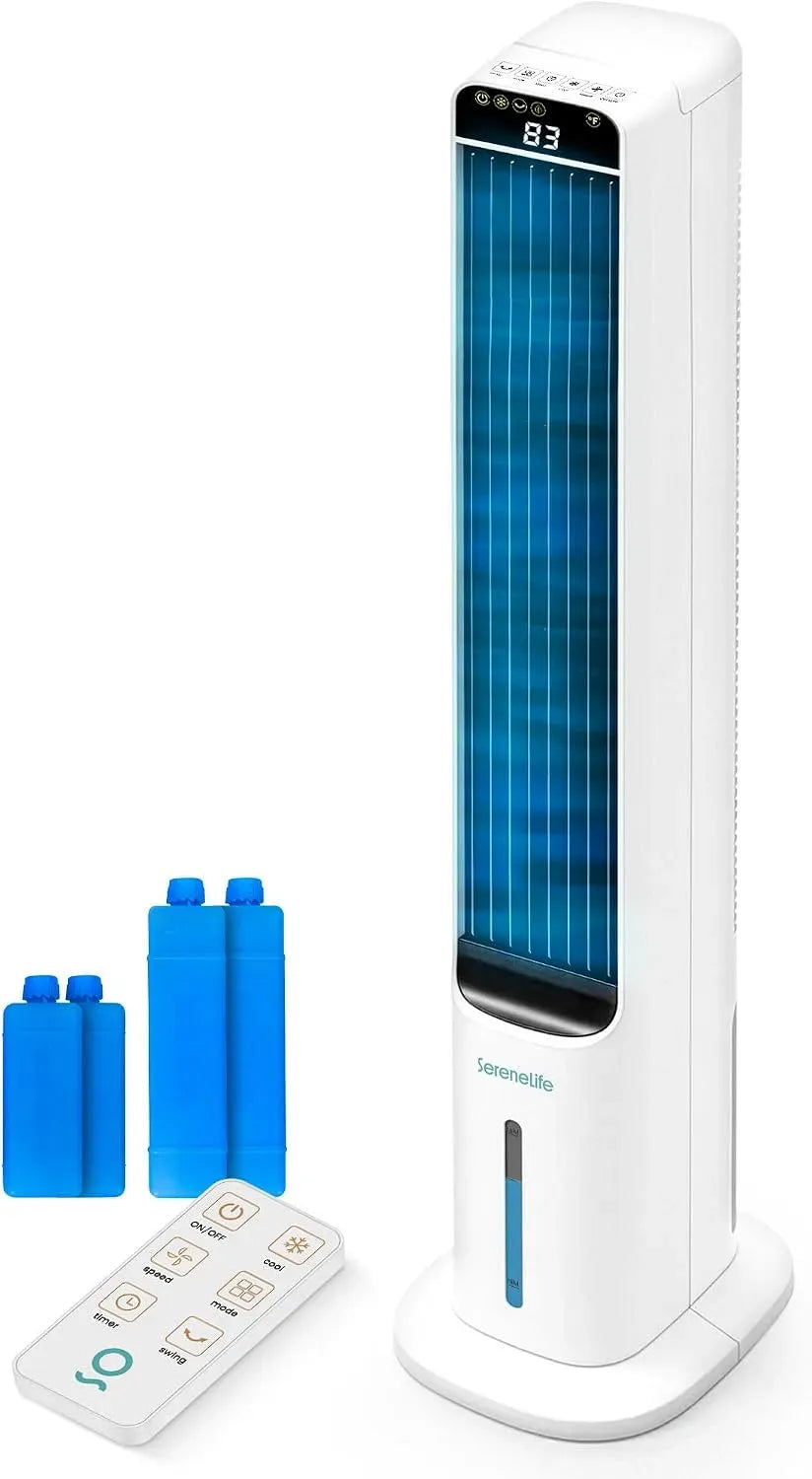 Ventilatore, 5 L, portatile, 3 velocità, oscillazione, ampio serbatoio, Portatile ed Efficiente, 4 Cubetti di Ghiaccio