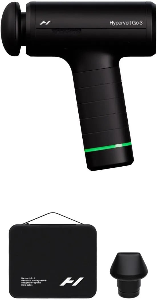portatile, design leggero, Hyperice Hypervolt Go 3 Pistola compatta per massaggio a percussione manuale con tecnologia QuietGlide, 3 velocità, aiuta