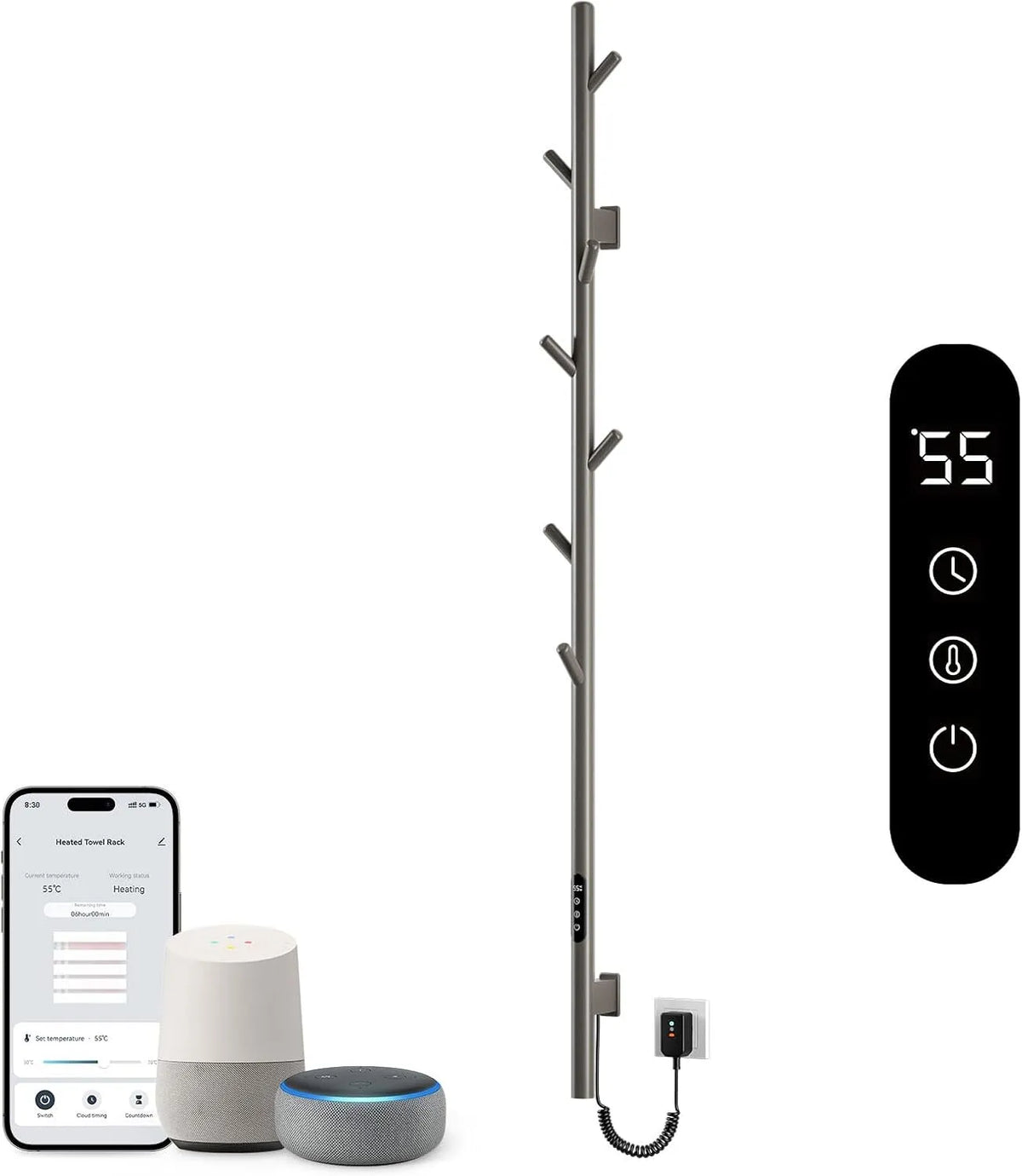 Portasciugamani Elettrico, Scaldasalviette Elettrico Bagno, Termoarredo Tlettrico ad Asta Singola, Scalda Asciugamani Elettrico