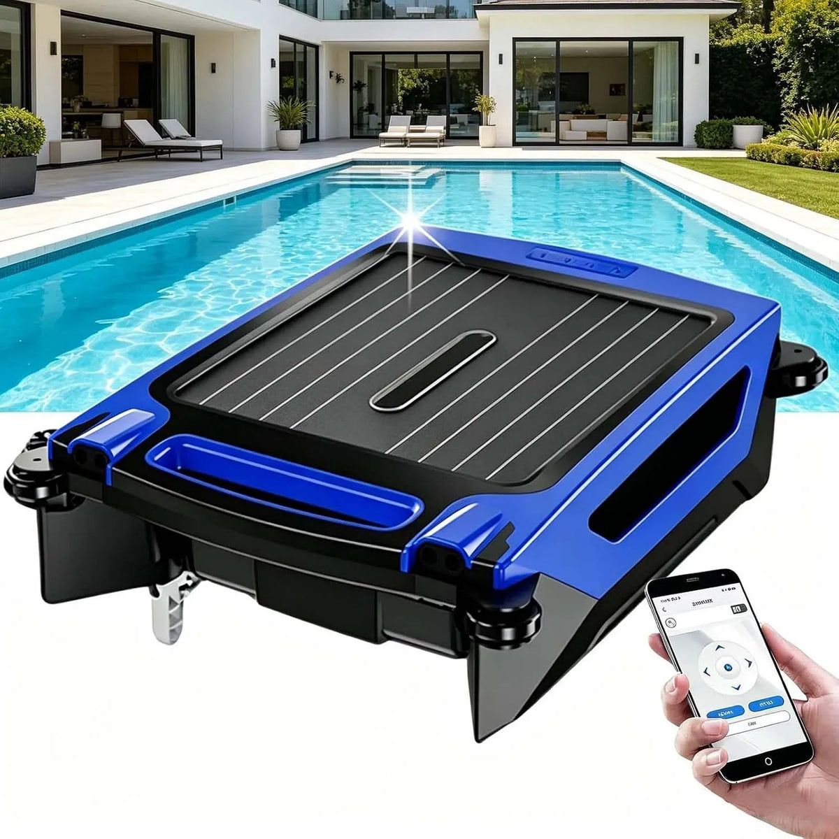 robot pulitore per piscina, 200 m, senza fili, blu, per Piscine 200m² Blue