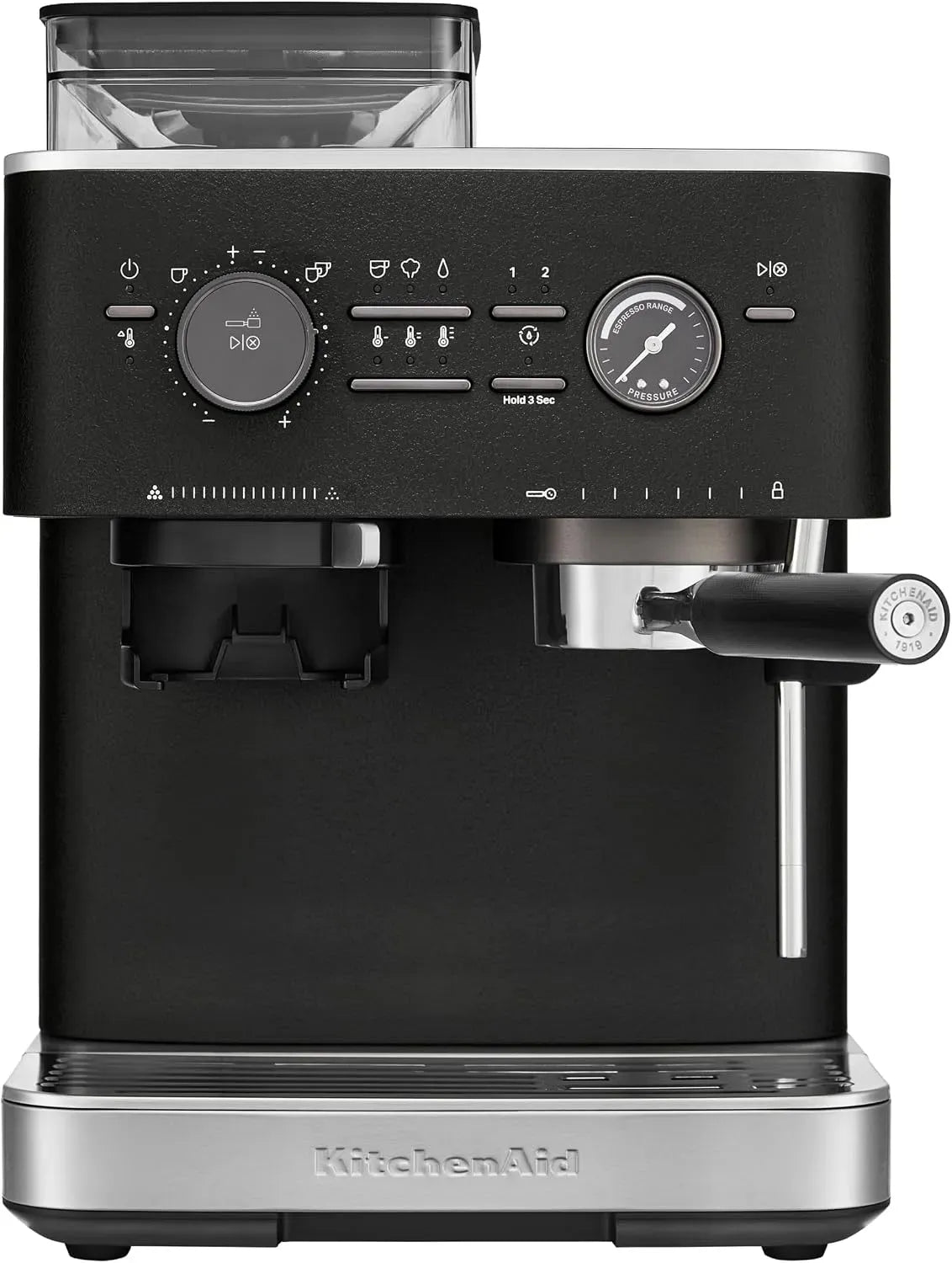 KitchenAid Macchina da caffè, vapore, ghisa, acciaio inox, nero, pompa 15 bar, 15 impostazioni di macinatura, controllo PID