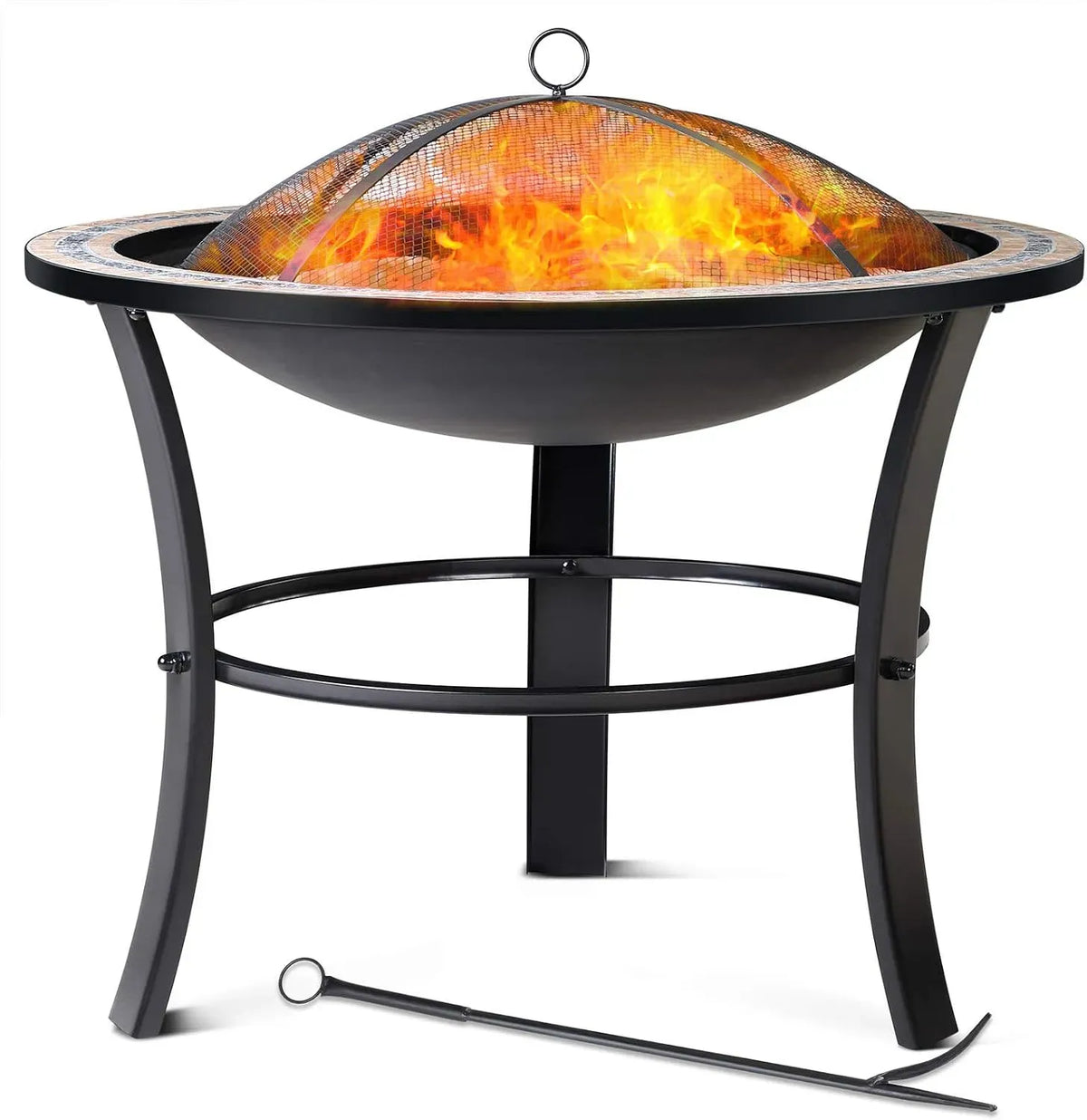 GARDEBRUK® Braciere Rotondo Fuego da Esterno Mosaico 76x76cm Parascintille Camino da Giardino Stufa Caminetto Patio