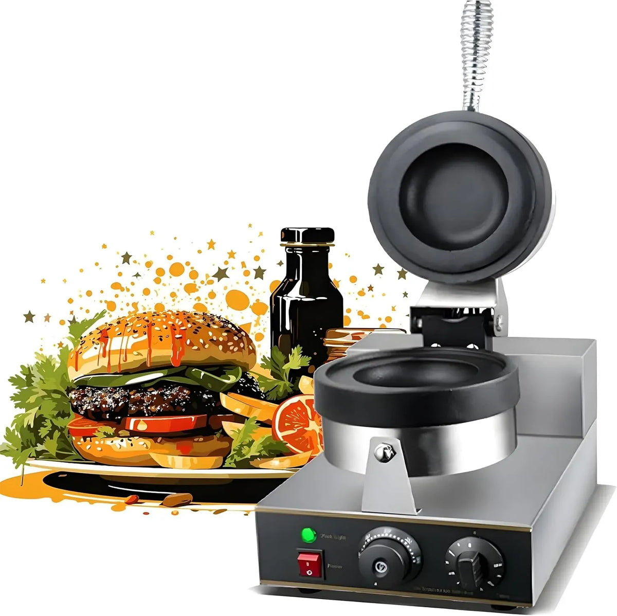 Macchina per Hamburger, Macchina per Pancake, Macchina per Waffle, piastra elettrica per waffle, 1300 W, professionale, per Hamburger per Gelato