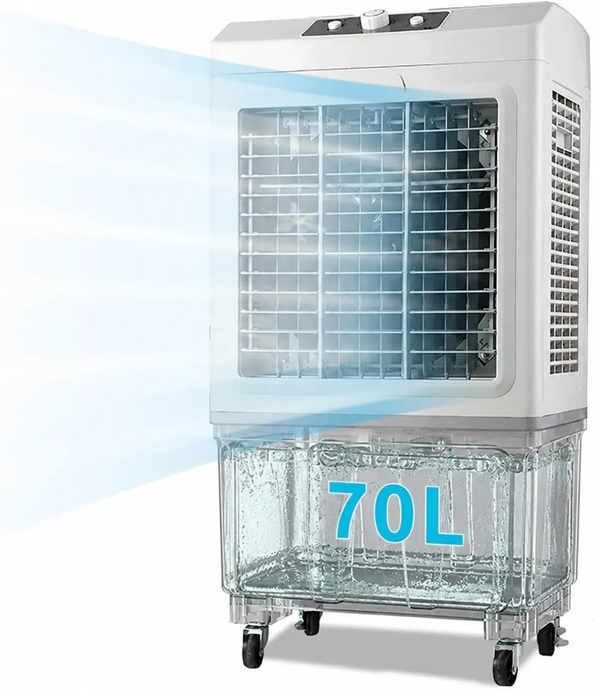 Condizionatore, 70 L, portatile, ruote di trasporto, industriale, 3 velocità, oscillazione, ampio serbatoio, Oscillazione a 120° per casa