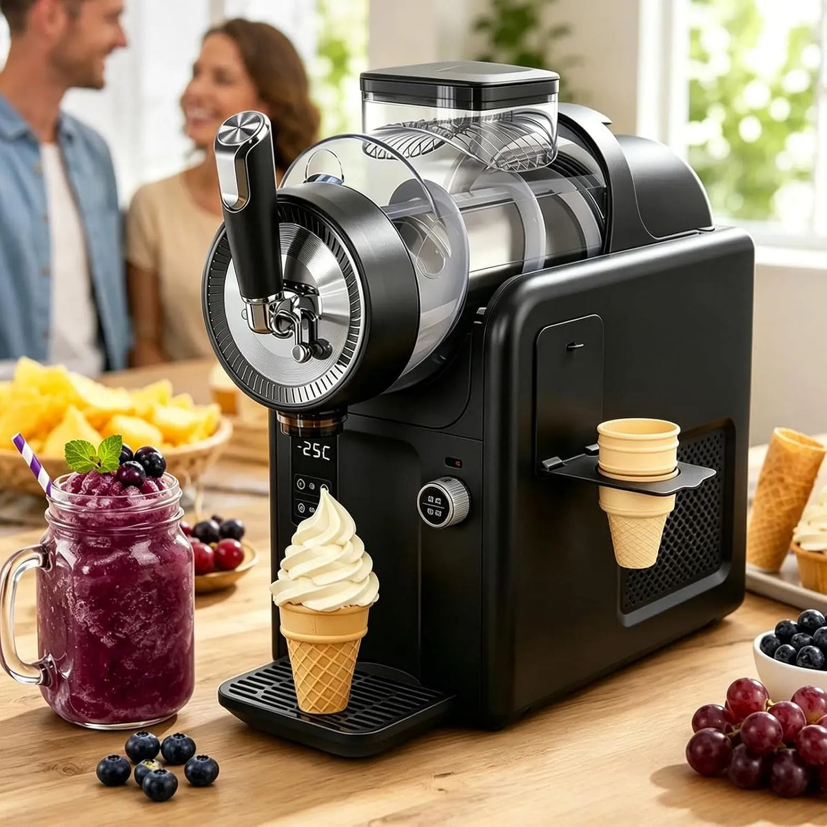 Macchina per Granita, macchina per gelato e sorbetto, 2 L, 5 programmi, 2 zone di temperatura, nero, per Granita da Casa 2 L