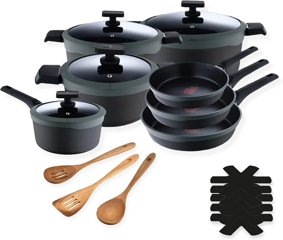 Pentola e padella, 20 cm, 3 padelle da 28, 3 casseruole da 28, 1 casseruolino da 16 cm
