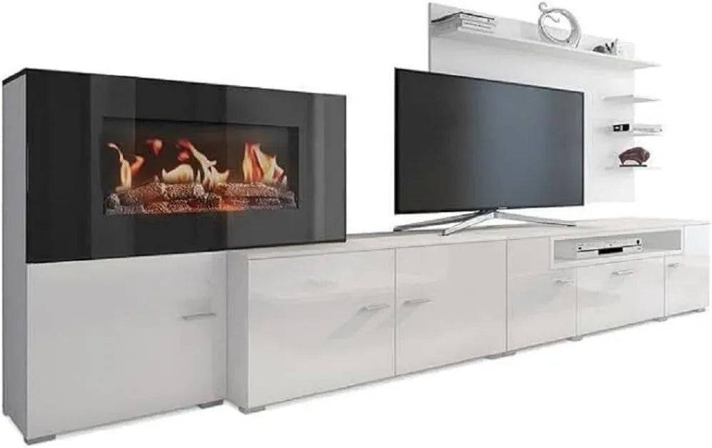 Mobili per Soggiorno dotato di Camino Elettrico, 170 x 290 x 45 cm, Skraut Home, Sistema di Illuminazione LED Effetto Fiamma, Stile Moderno