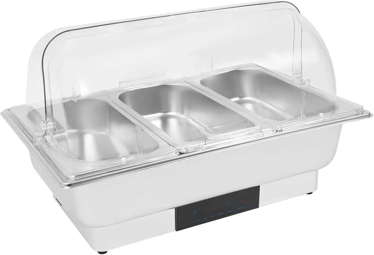 Scaldavivande elettrico per buffet, 3 scomparti, in acciaio inox, regolazione della temperatura 35-90 °C, 9 l, con display touch a LED, per feste e