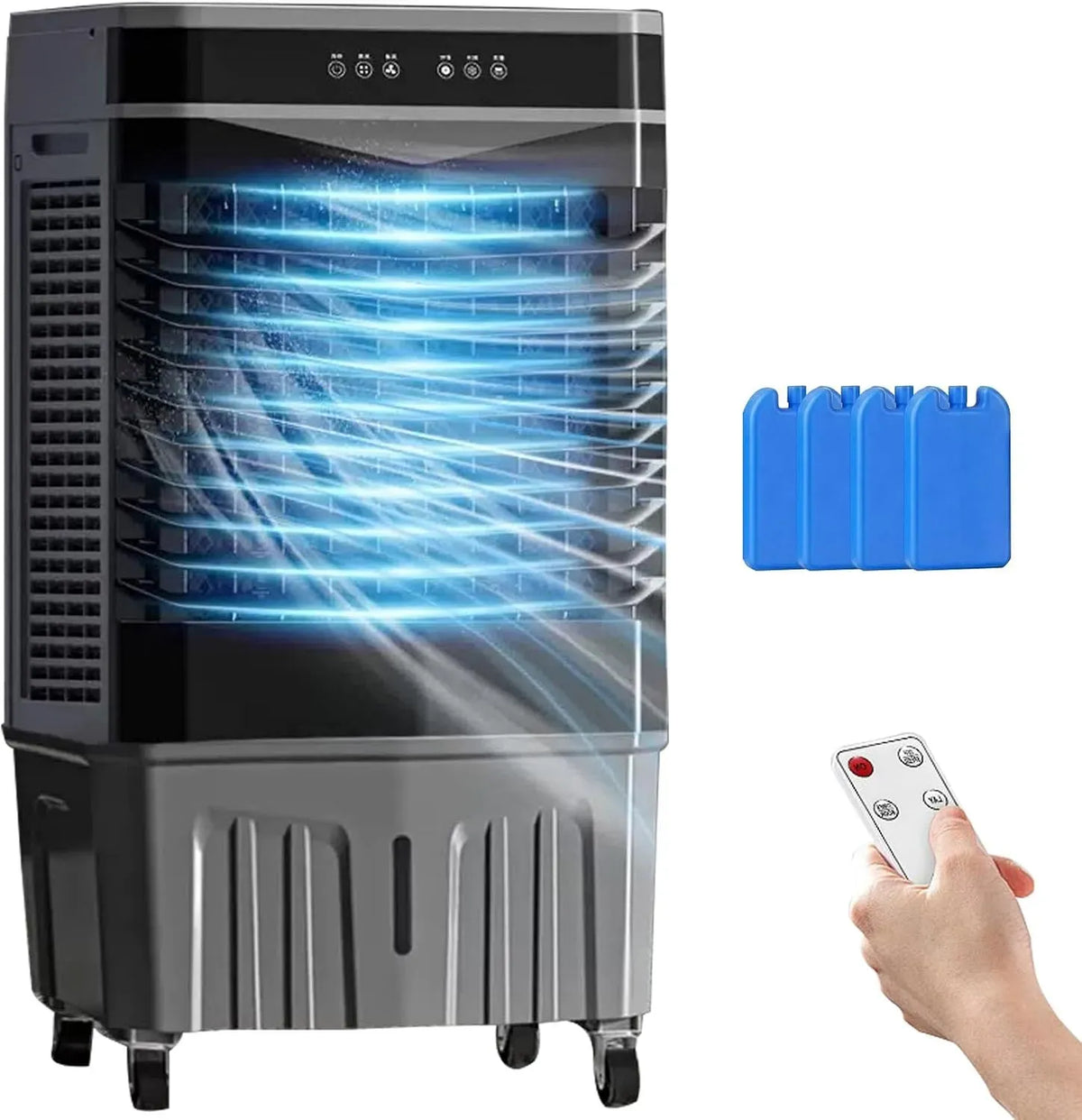 Raffrescatore evaporativo 12H, 55 L, timer, 3 velocità, oscillazione, ampio serbatoio, Serbatoio dell'Acqua di Grande capacità da 55 Litri, 120