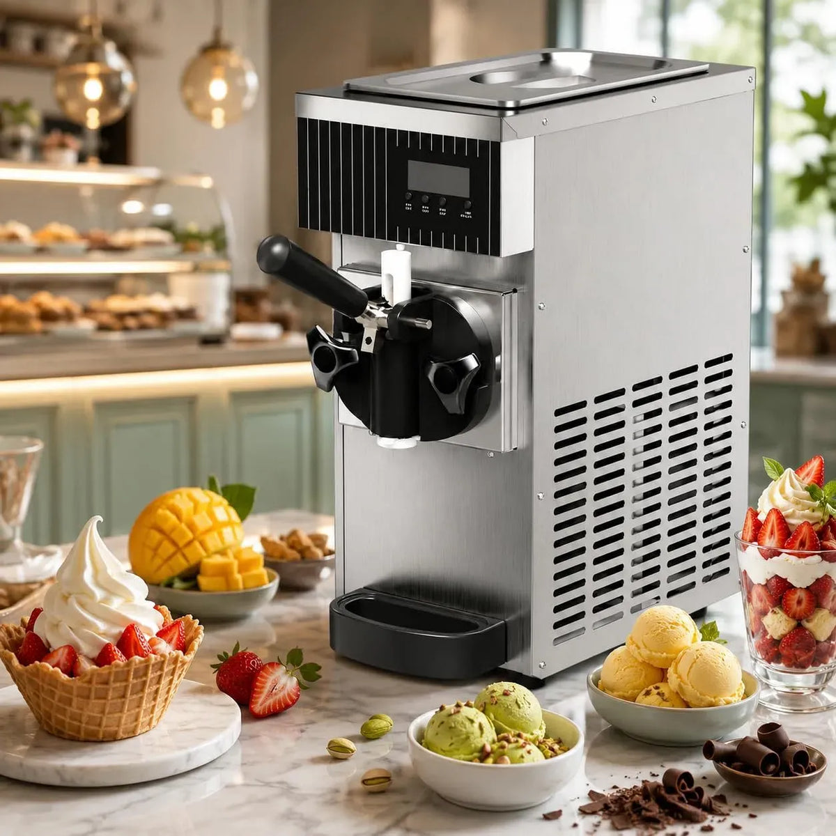 Macchina per Gelato, Macchina da Banco, macchina per gelato e sorbetto, 2,5 L, 450 W, touch, ampio serbatoio, display LCD, professionale, argento