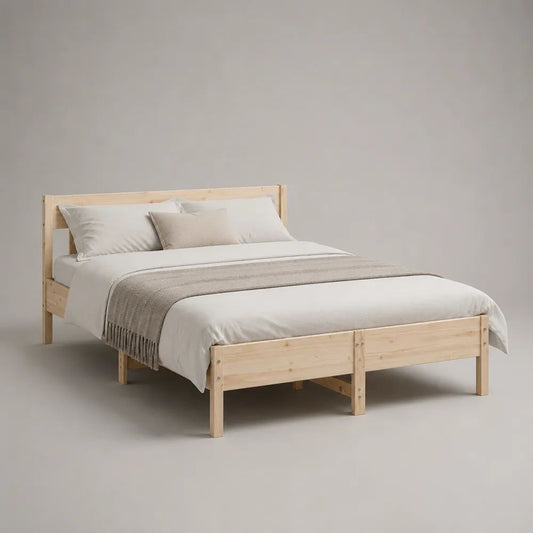 Letto matrimoniale 160 x 200 cm con rete a doghe in legno di pino massello naturale, 168 x 208 x 90 cm