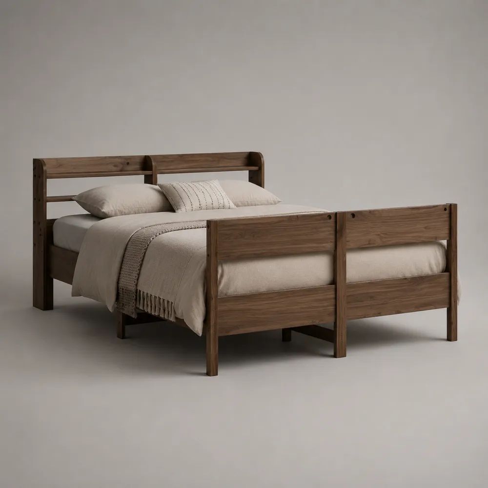 Set di 2 letti singoli combinabili in legno marrone noce, materassi 90 × 200 cm, dimensioni complessive 212 × 194 × 110 cm