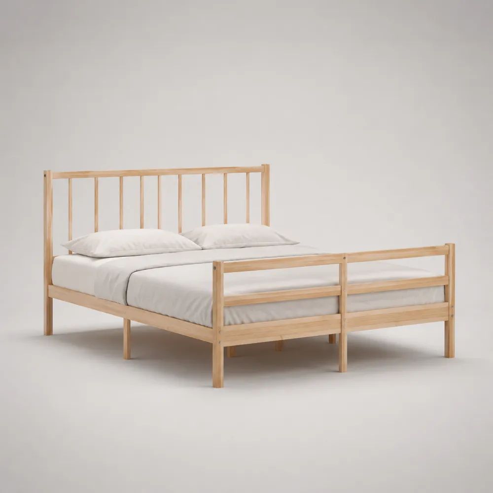 Struttura letto matrimoniale 180 x 200 cm in legno beige chiaro con testiera e pediera