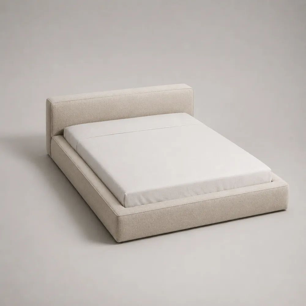 Letto matrimoniale contenitore 180 x 220 x 90 cm in tessuto bouclé crema, per materasso 160 x 200 cm, con testiera imbottita