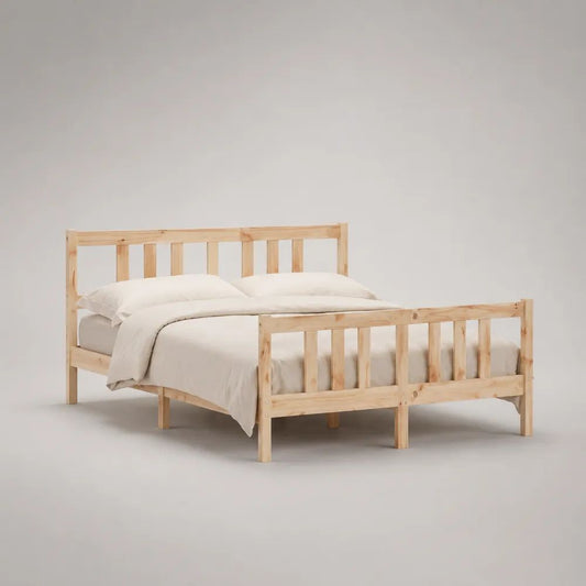 Letto matrimoniale in pino massiccio naturale 148 x 198 x 95 cm per materasso 140 x 190 cm, con testiera e pediera