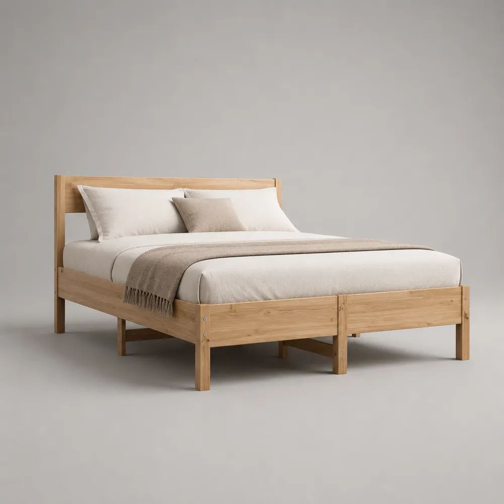 Letto matrimoniale 180 x 200 cm in pino massello naturale con testiera rettangolare
