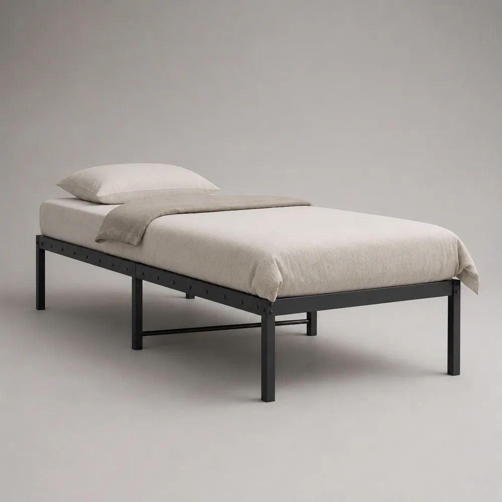 Struttura letto singolo 90 x 200 cm in acciaio nero, senza testiera, 201 x 91 x 36 cm