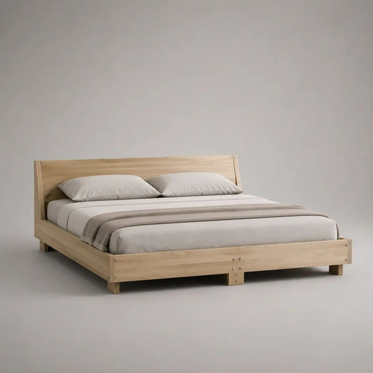 Letto matrimoniale 160 x 200 cm in legno massello di pino naturale con testiera e rete a doghe