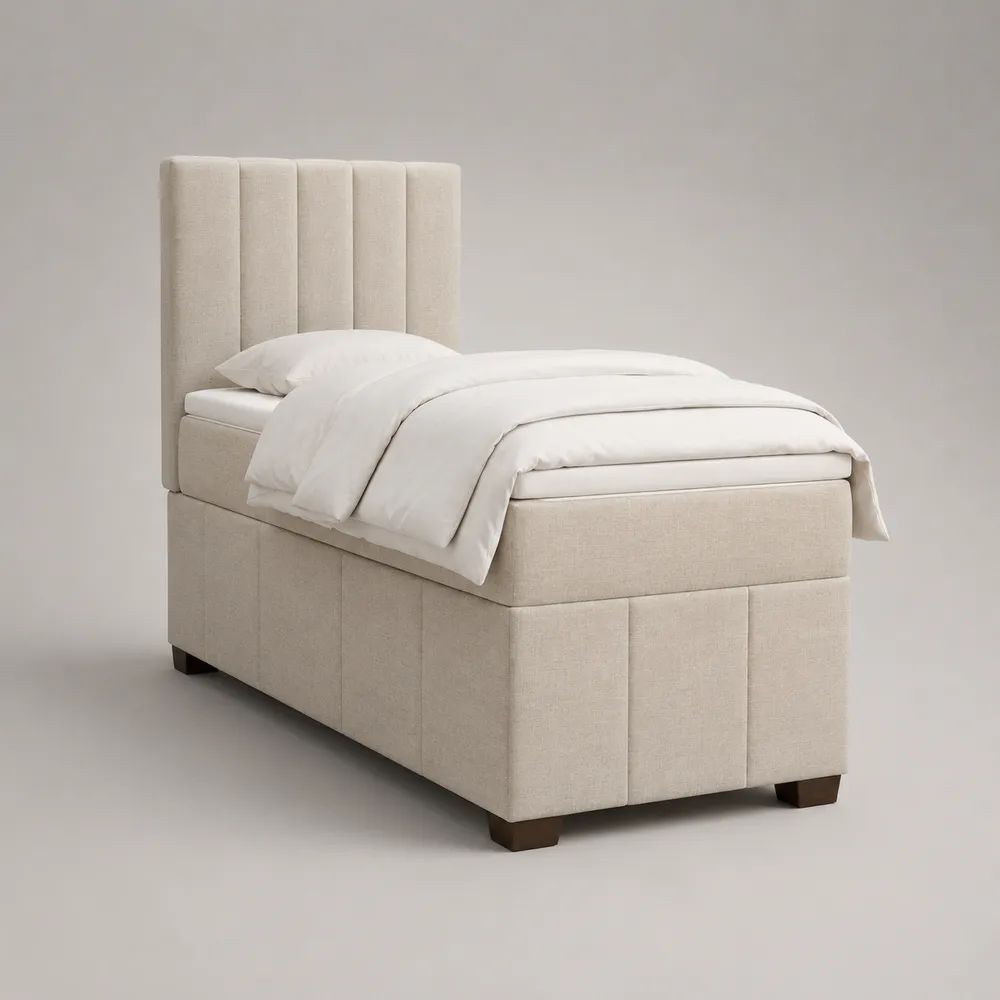 Letto singolo imbottito beige 90 x 200 cm con testiera alta a pannelli verticali