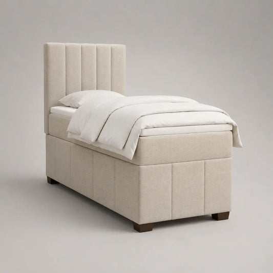 Letto singolo imbottito beige 90 x 200 cm con testiera alta a pannelli verticali