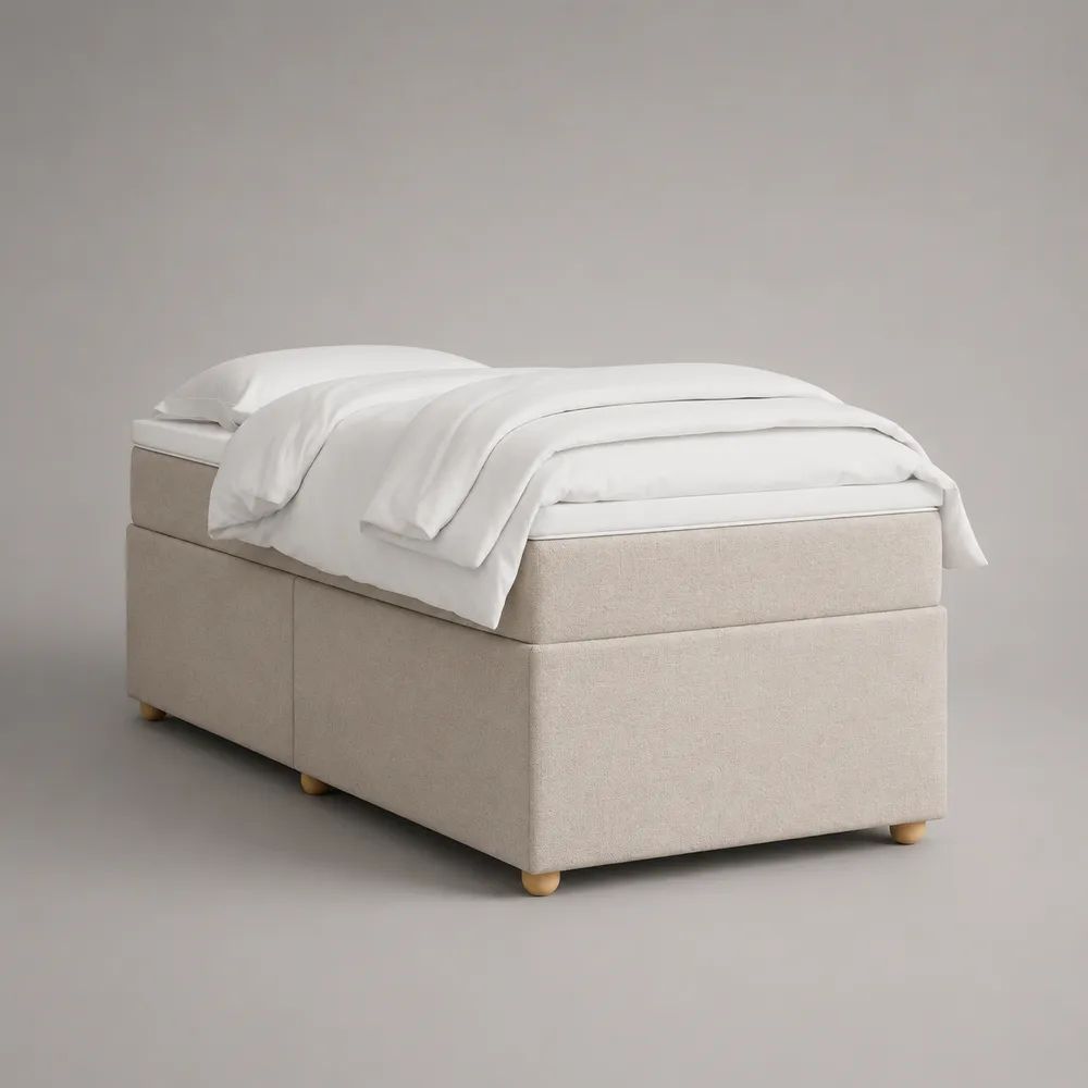 Letto singolo imbottito beige con base a piattaforma in tessuto, 90 x 200 cm