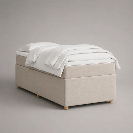 Letto singolo imbottito beige con base a piattaforma in tessuto, 90 x 200 cm