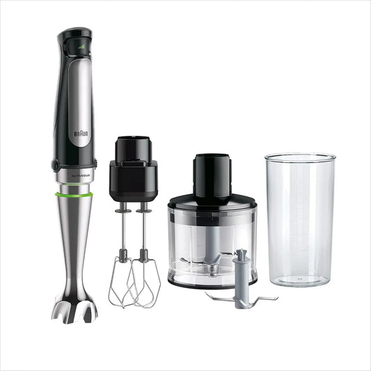 Braun MQ7035XBI Frullatore, 1000 W, nero, Bicchiere 600 mL, Tritatutto 500 mL, MultiQuick 7