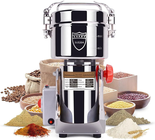 Mulino, motore, macinatore elettrico, 2800 W, 750 g, touch, professionale, acciaio inox, per cereali, Goldtouch