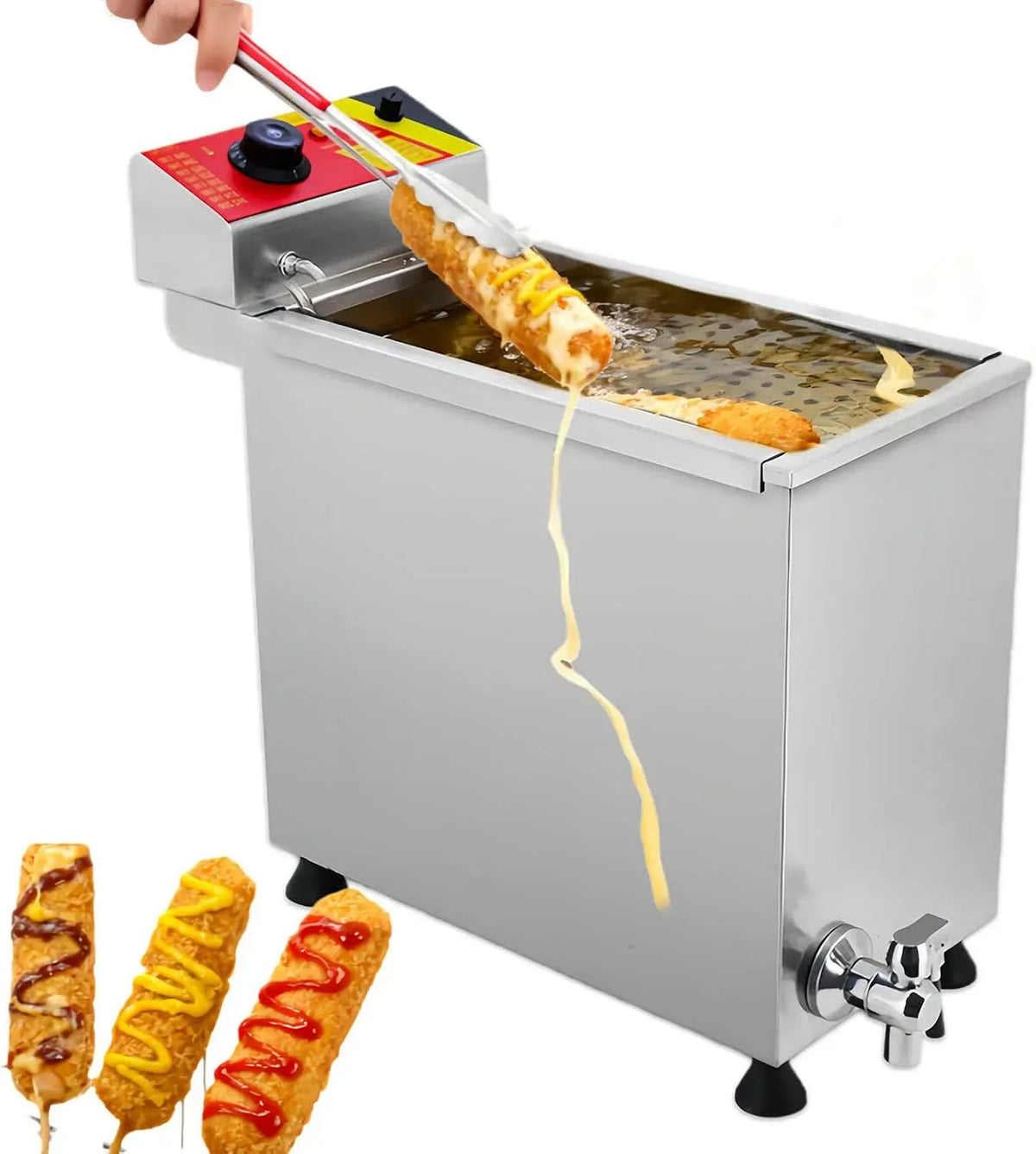 Macchina per Hot, 25 L, 50 a 200 °C, 3 kw, food truck, 2 zone di temperatura, acciaio inox, per Hot Dog al Formaggio Friggitrice Elettrica 25l