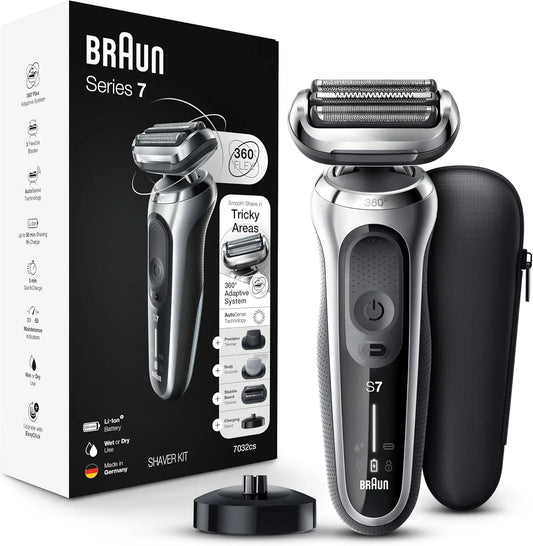 Braun Series 7 7032cs regolabarba, supporto, Rasoio, senza fili, argento