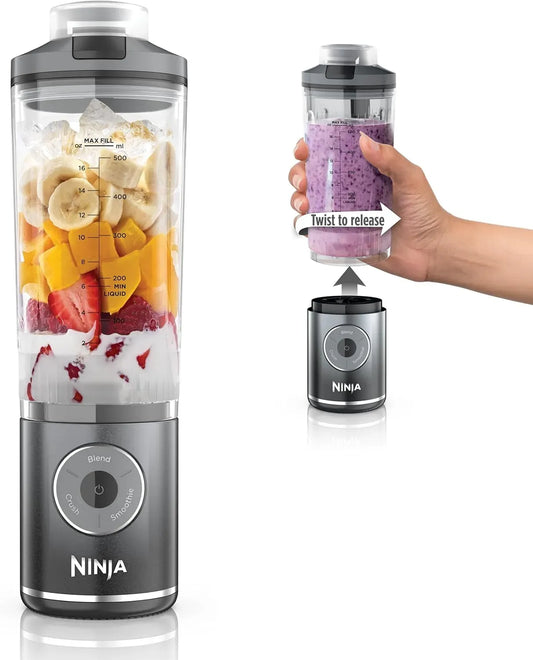 Ninja Frullatore, 3 programmi, portatile, rimovibile, contenitore rimovibile da 623,7 g