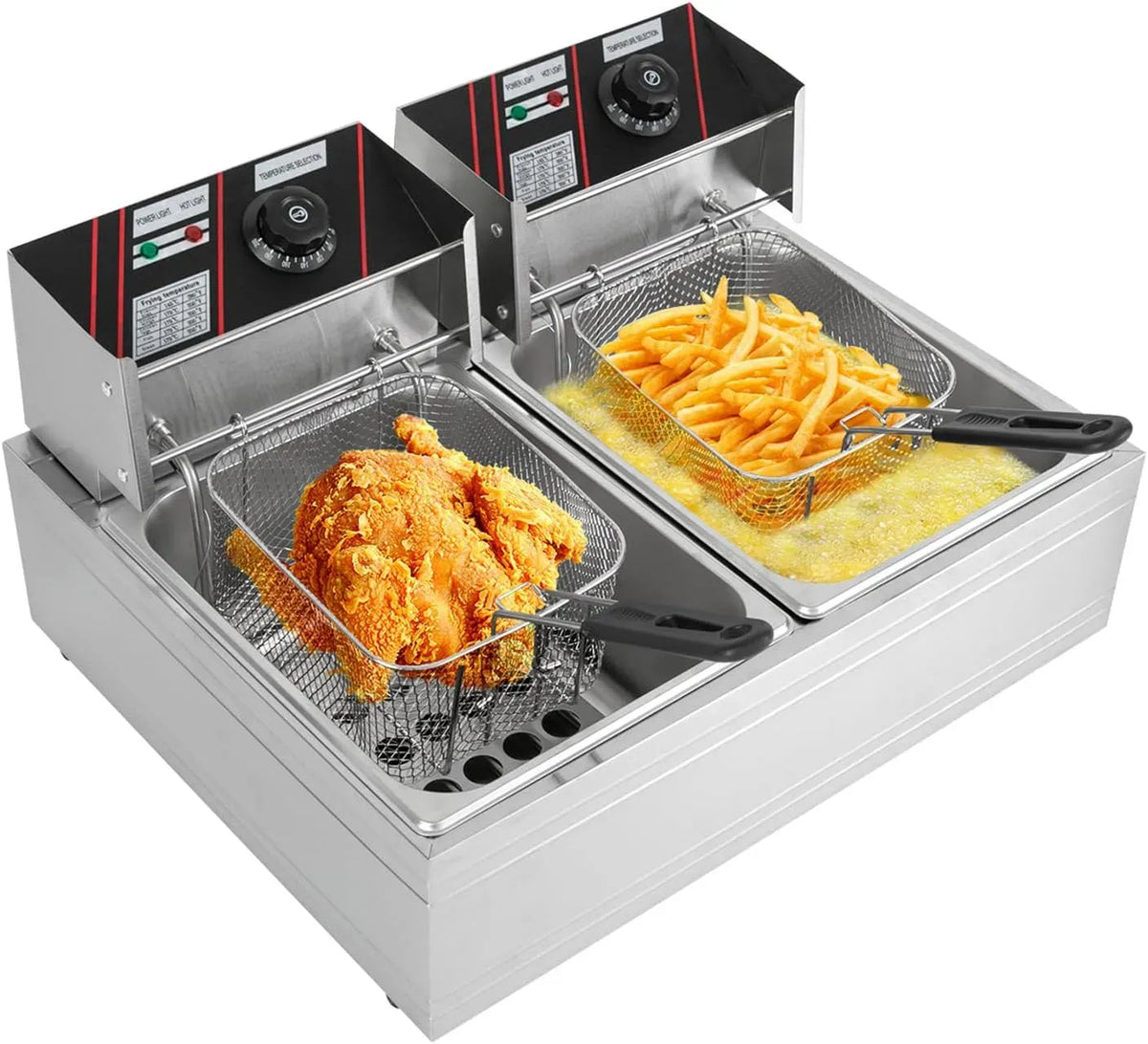 2.5kW+2.5kW Doppia Friggitrice Elettrica, Friggitrice Con Cestino Friggitrice Temperatura Regolabile, per Frittoese Fritosa Per Ristoranti Uso