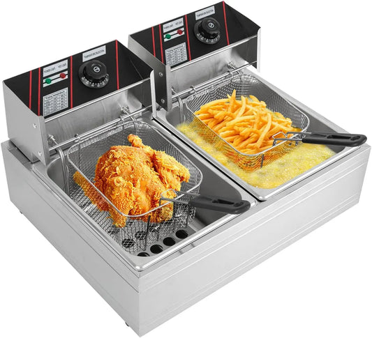 2.5kW+2.5kW Doppia Friggitrice Elettrica, Friggitrice Con Cestino Friggitrice Temperatura Regolabile, per Frittoese Fritosa Per Ristoranti Uso