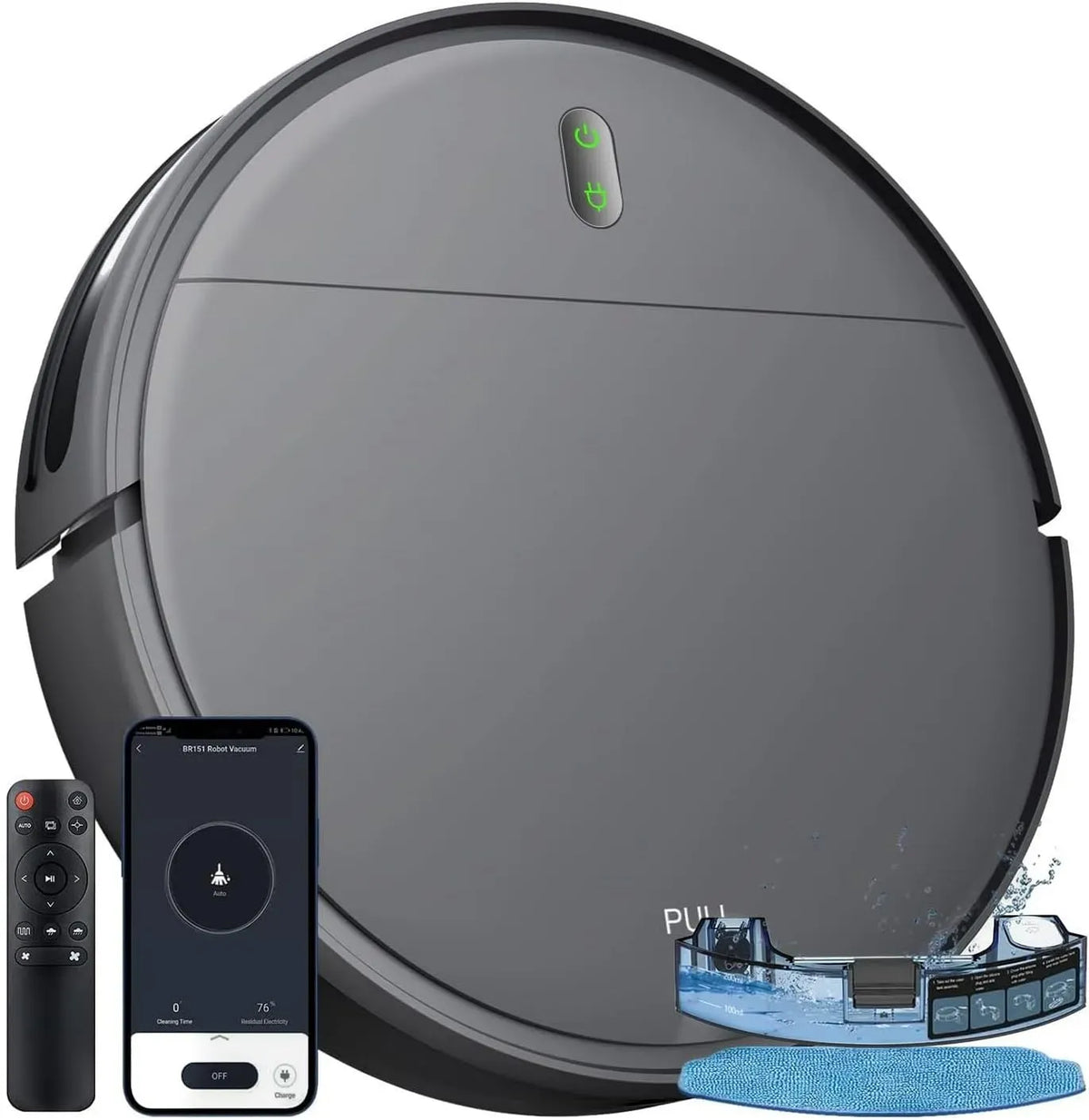 Robot aspirapolvere, app, ampio serbatoio, nero