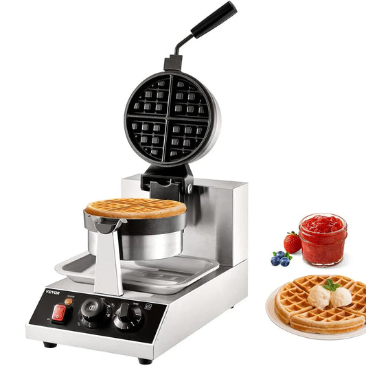 VEVOR Macchina per Waffle, Piastra, piastra elettrica per waffle, 1300 W, 50 a 300 °C, 190,5 mm, rivestimento antiaderente, acciaio inox