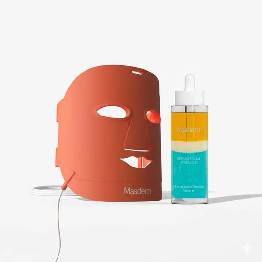 Pelle Luminosa e Rassodata, Trattamento Viso Anti-Age Completo, Siero Viso Trifasico Antiossidante 100 ml con Vitamina C + Maschera LED Facciale