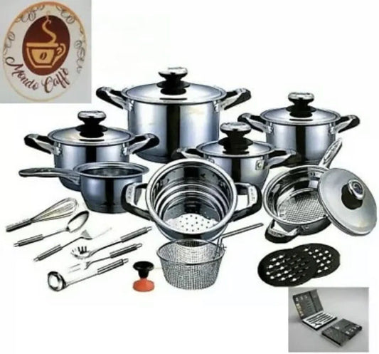 Set di pentole da 23 pezzi, a induzione, in acciaio inox, antiaderente