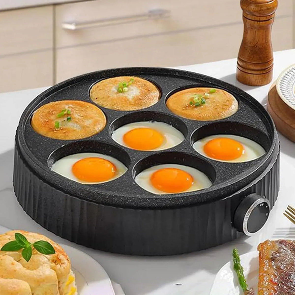 Pentola e padella, 30 cm, 900 W, rivestimento antiaderente, nero, Piccola macchina per la colazione domestica da 900 W