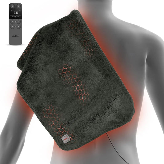 Jartoo Nano Termoforo Elettrico, Infrarossi Pad Elettrico per Cervicale Lombare Schiena, 12V Sicuro & ECO, Telecomando Portatile con 6 Livelli di