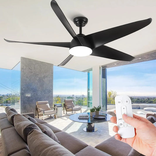 Ventilatore, 152 Cm, esterno, ventola per circolazione dell'aria, Ventilatori Da Soffitto Neri Moderni Da 152 Cm Con Luci