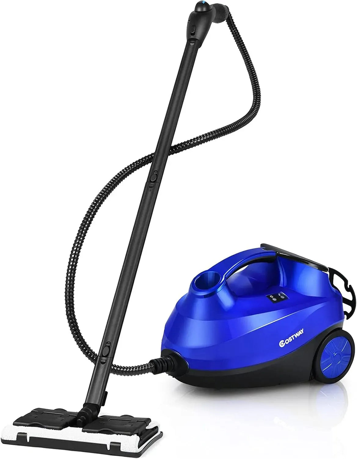 Pulitore a vapore, 1,5 L, 2000 W, COSTWAY, ampio serbatoio, uso su pavimenti, cucina, auto, finestre e divano, blu, Vapore per Tappeti