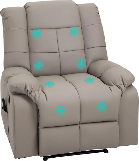 Poltrona relax con massaggio, HOMCOM, grigio, Poltrona Relax Massaggiante in Finta Pelle