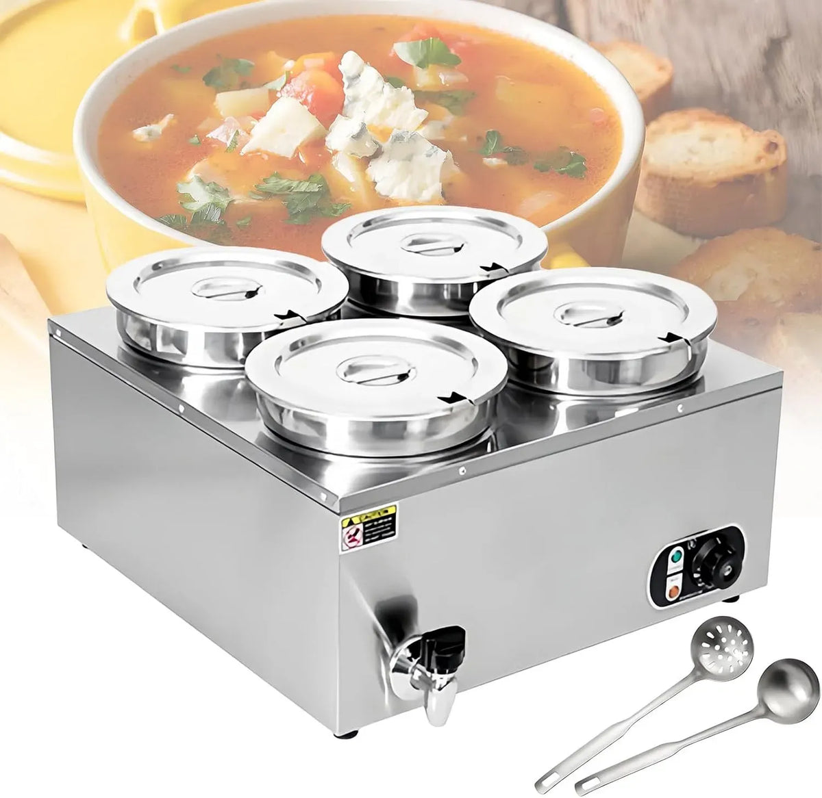Formaggi, per Perfetto per l'uso sul bancone, Scaldazuppe Elettrico Commerciale dotato di Temperatura Regolabile, bagnomaria in Acciaio Inox per zuppe