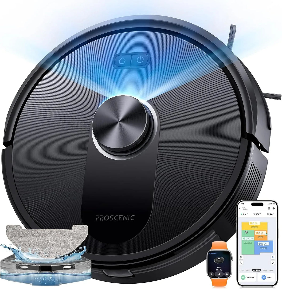 Robot aspirapolvere Q10 200min, Wi-Fi, app, Google Assistant, Alexa e Siri, Robot Pavimenti 8000Pa