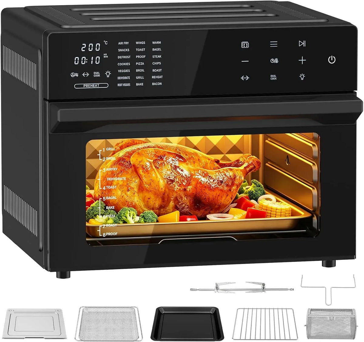 Forno elettrico XXL 30L, 30 L, 1800 W, 21 programmi, 80 a 230 °C, touch, Display Touch LED, 9 Accessori