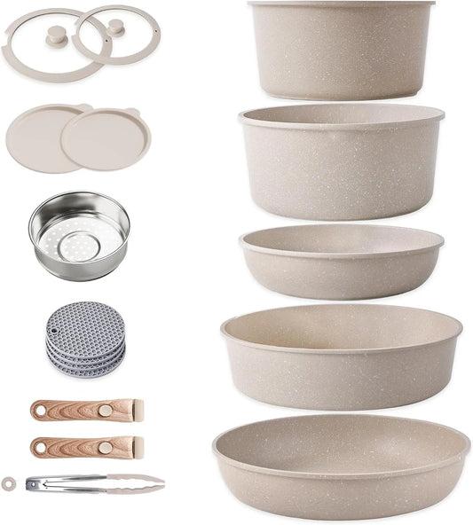 Pentola e padella, RIOVARM, rivestimento antiaderente, Salvaspazio Set di utensili da cucina Senza PFOA