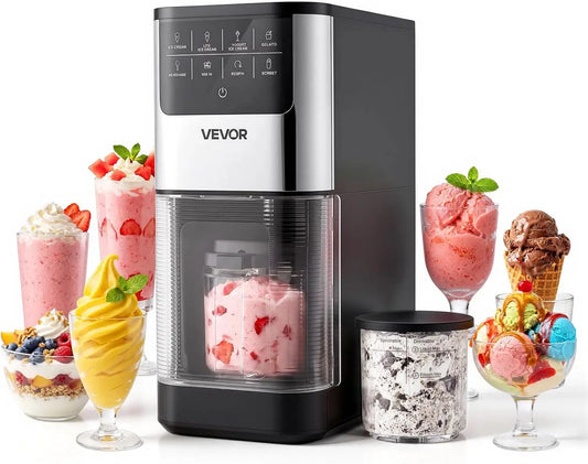 VEVOR Macchina per Gelato, macchina per gelato e sorbetto, 287 x 168 x 385 mm, 800 W, per Gelato da Banco Uso Domestico