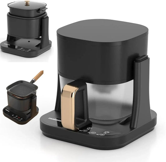 Pentola e padella 3-in-1, 1350 W, utensile da cucina, Friggitrice ad aria in vetro